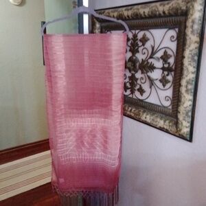 Rosey Peach variegated scarf/wrap with fringe- semi sheer- beautiful